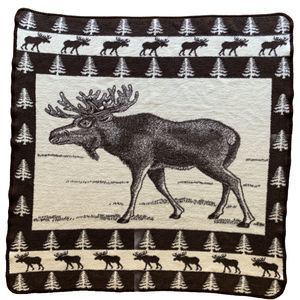 San Marcos ~ Moose w/ Trees ~ 5’ X 5’ Throw Blanket ~ Reversible Browns